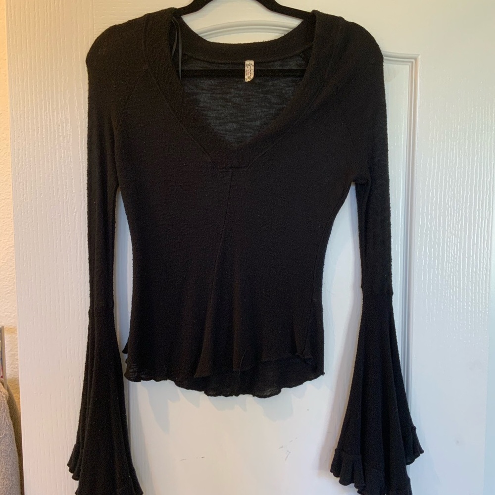 Shear black long bell sleeve top Free People